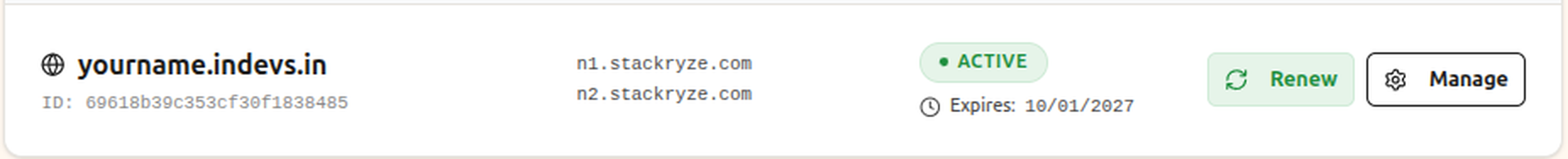 Stackryze My Domains 里的 Manage 按钮