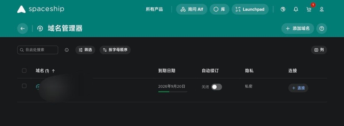 Spaceship 域名管理器域名列表